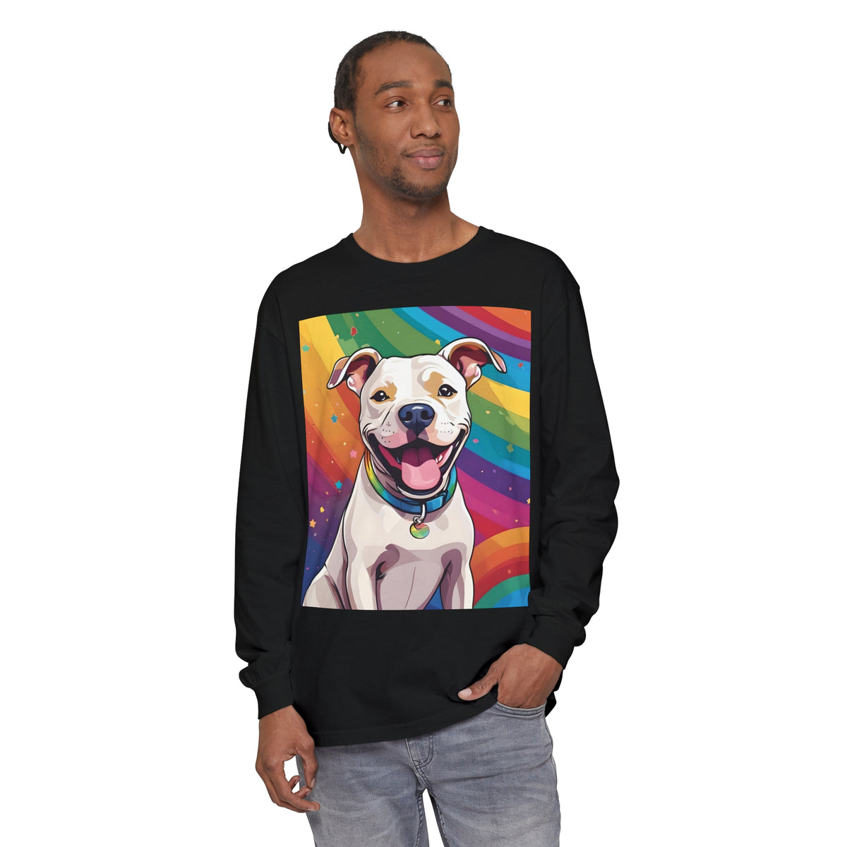 Prideful Pittie 3 Unisex Garment-dyed Long Sleeve T-Shirt