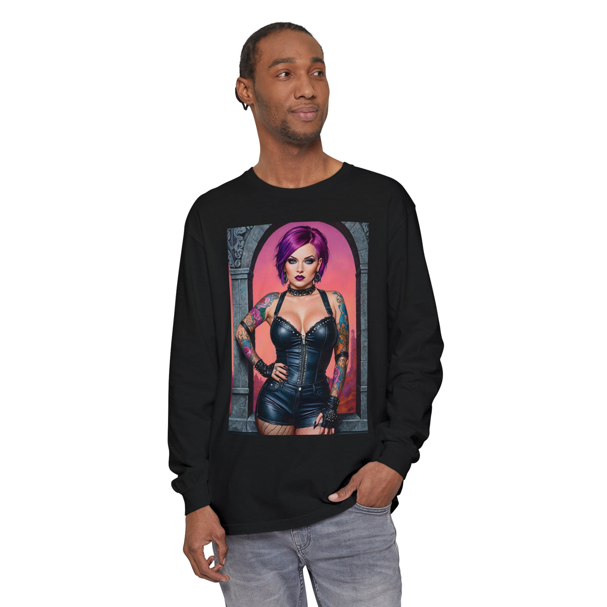 Goth Graveyard Girl Series - Design Seven - Unisex Garment-dyed Long Sleeve T-Shirt