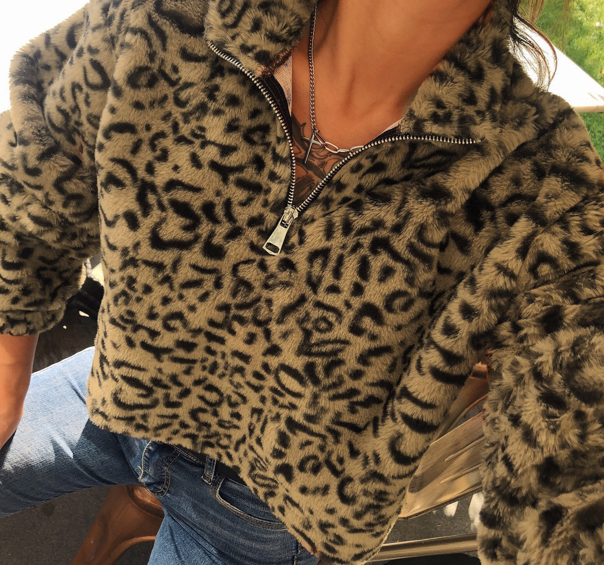 Women's street round neck leopard pattern Pullover