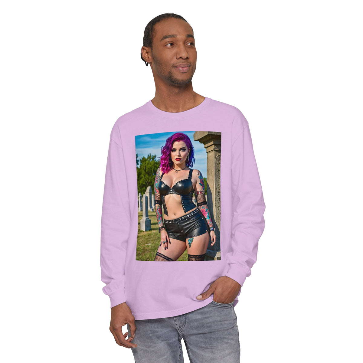 Goth Graveyard Girls Series - Design One - Unisex Garment-dyed Long Sleeve T-Shirt