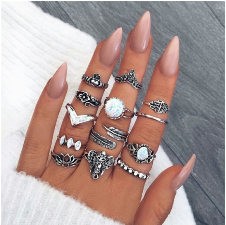 Boho Rhinestone Ring Set