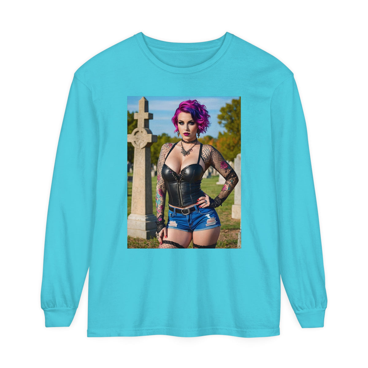 Goth Graveyard Girl - Design Fourteen- Unisex Garment-dyed Long Sleeve T-Shirt