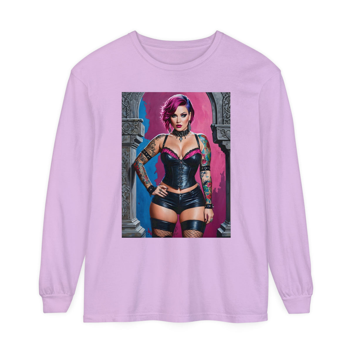 Goth Graveyard Girl Series - Design Five - Unisex Garment-dyed Long Sleeve T-Shirt