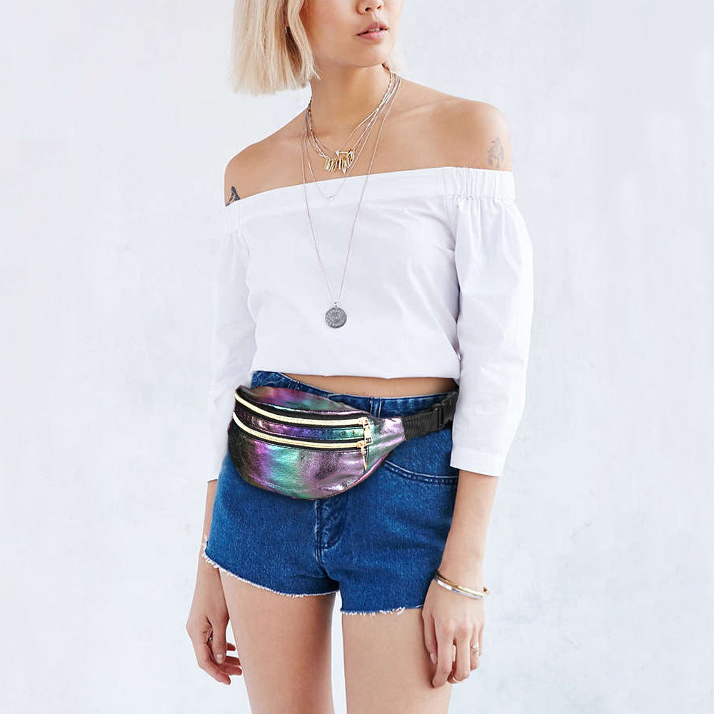 Rainbow Holographic Laser Festival Fashion Shoulder or Fanny Pack Bag With 3 Pockets