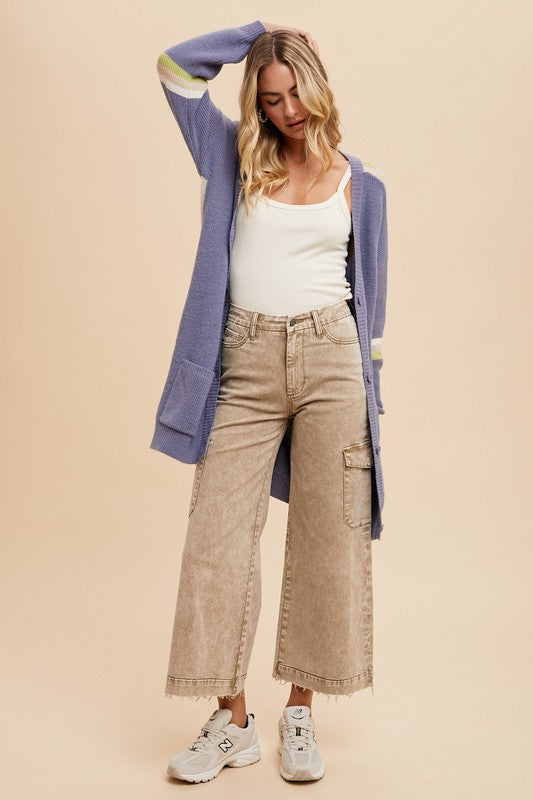 Annie Wear Raw Hem Wide Leg Jeans with Cargo Pockets