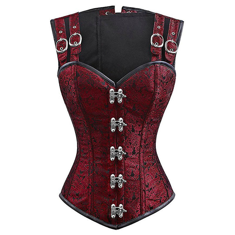 Ladies Gothic Punk Steel Double Button Double Buckle Strap Corset Top