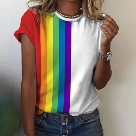 Women's Casual Graphic Tee Selection Multiple Styles Available Cute Rainbow, Wink Face, Sun, Relax, Feather Short Sleeve Tee Shirts