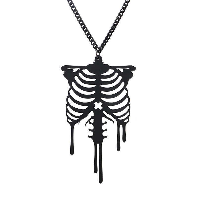 Dark Dripping Skeleton Rib Cage Necklace