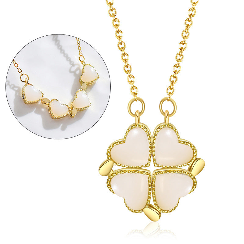 Noble and dazzling four-leaf clover and heart, a two-wear design and versatile necklace