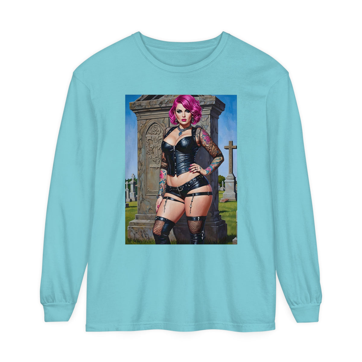 Goth Graveyard Girl Series - Design Two - Unisex Garment-dyed Long Sleeve T-Shirt