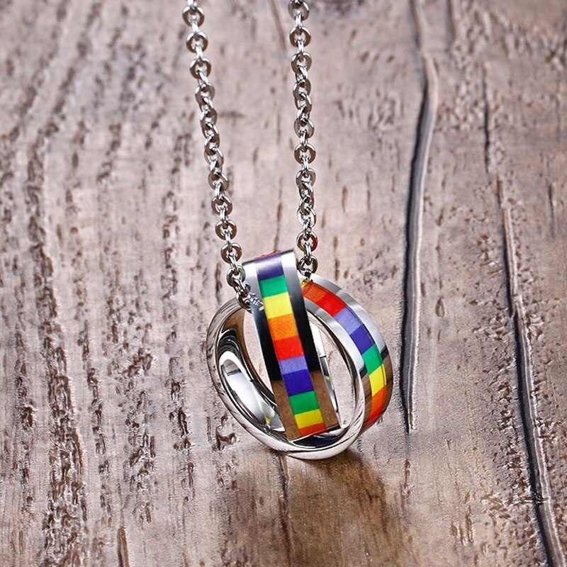 Rainbow double circle necklace pendant