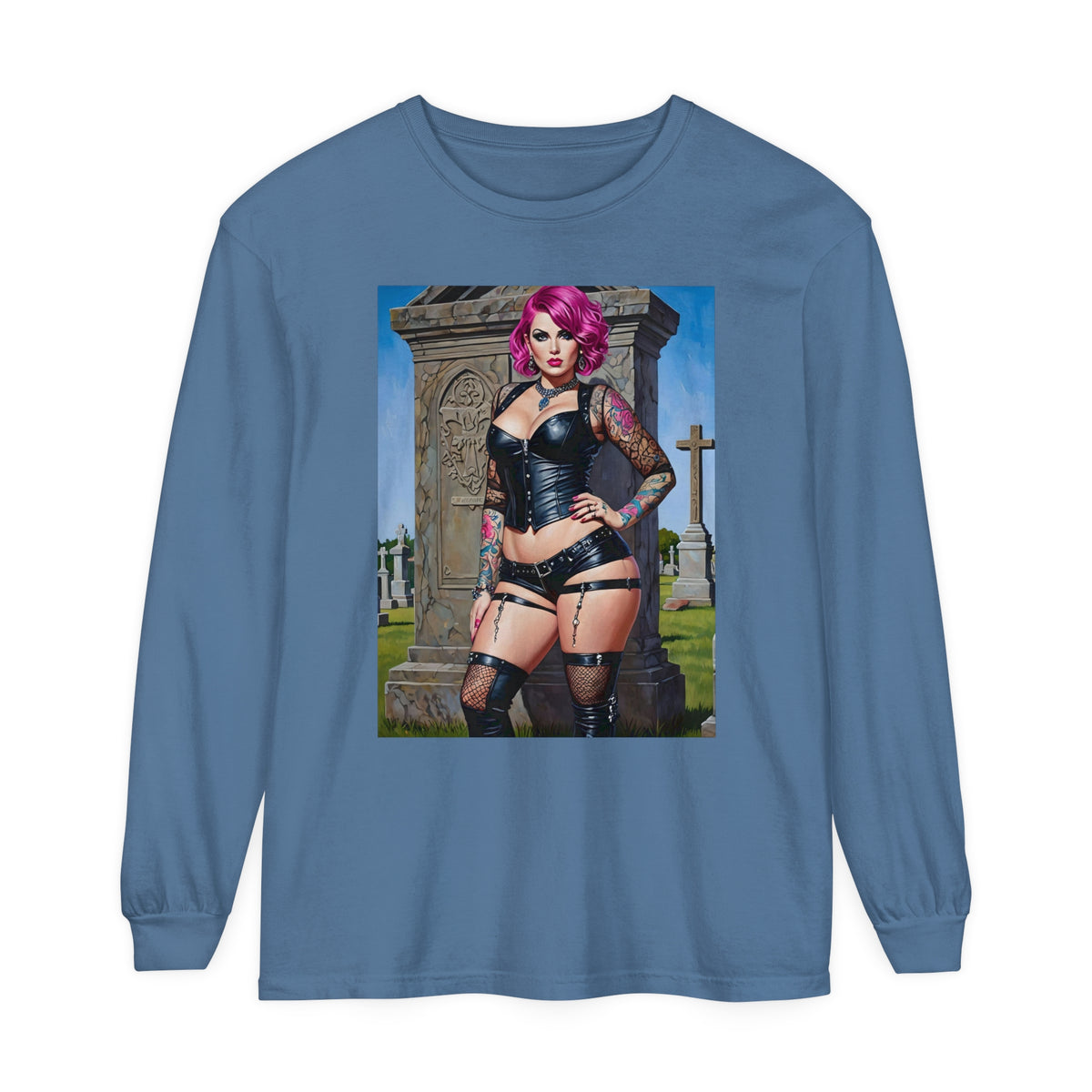 Goth Graveyard Girl Series - Design Two - Unisex Garment-dyed Long Sleeve T-Shirt