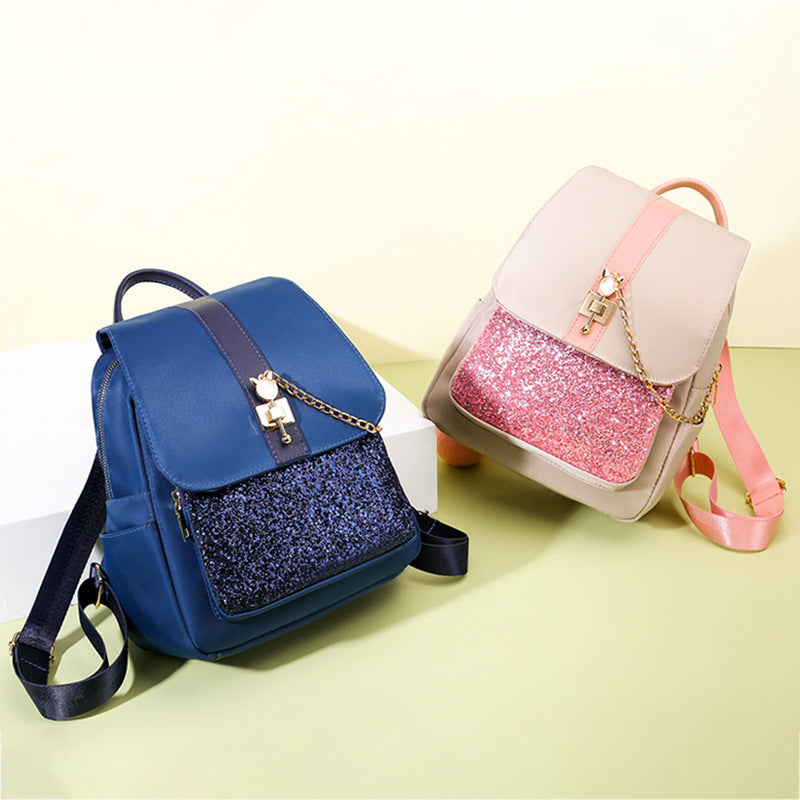 Fashion Student Backpack Sequin Buckle Travel Shoulder Bag