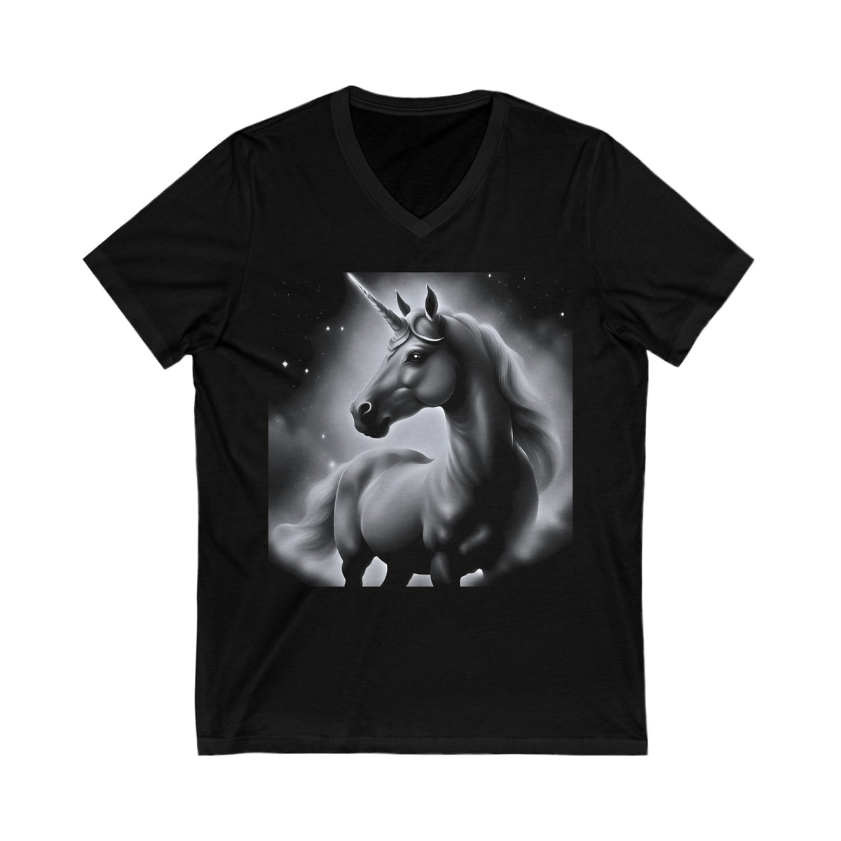 Goth Unicorn’s Black And White Design Unisex Jersey Short Sleeve V-Neck Tee