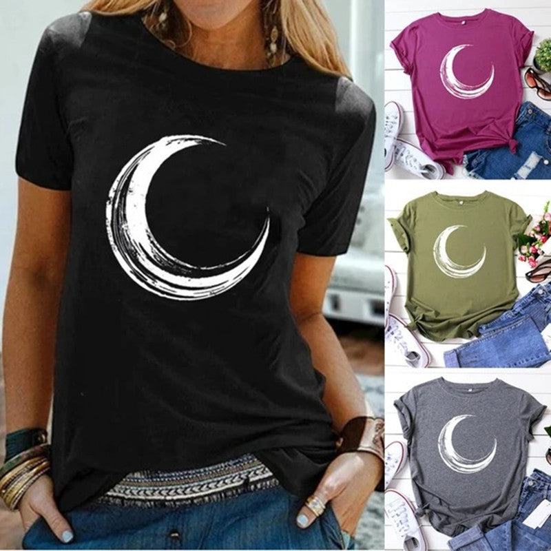 Crescent Moon Graphic Print Casual Round Neck Graphic Tee Shirt