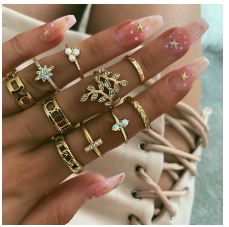 Boho Rhinestone Ring Set