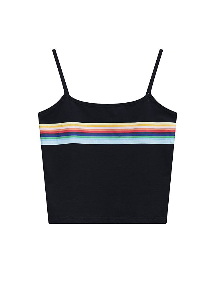 Wide Horizontal Striped Spaghetti Strap Crop Tank Top