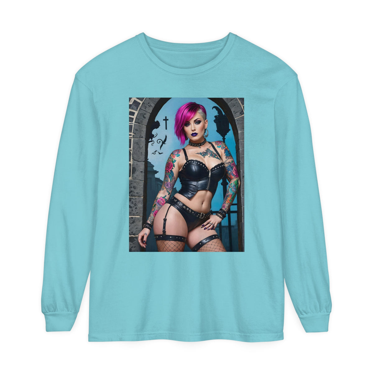 Goth Graveyard Girl Series - Design Six - Unisex Garment-dyed Long Sleeve T-Shirt