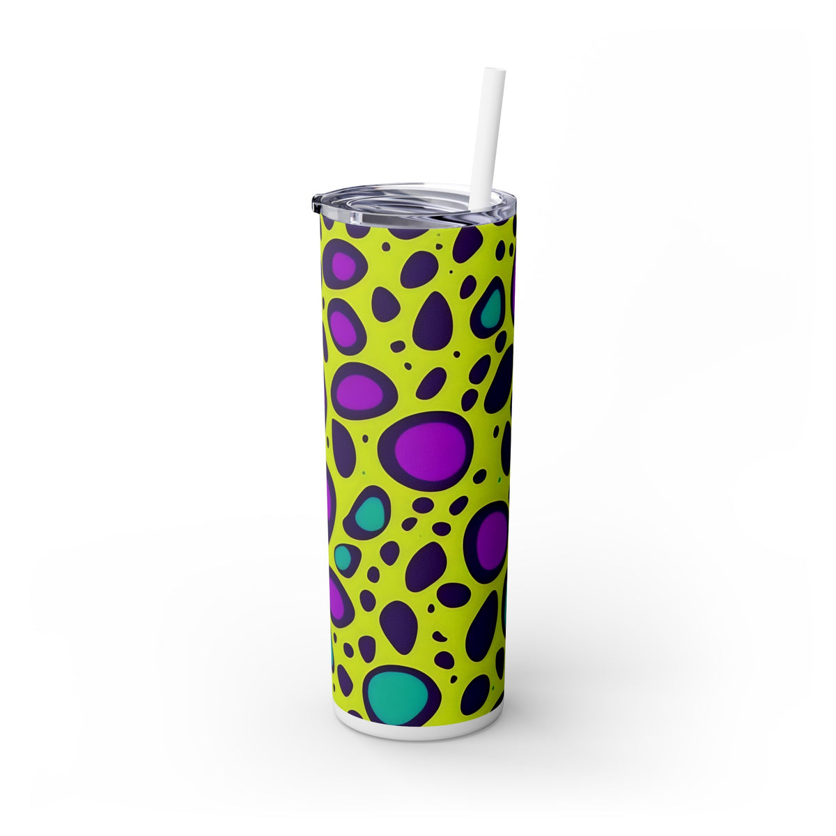 Neon Large Leopard Print Skinny Tumbler with Straw, 20oz