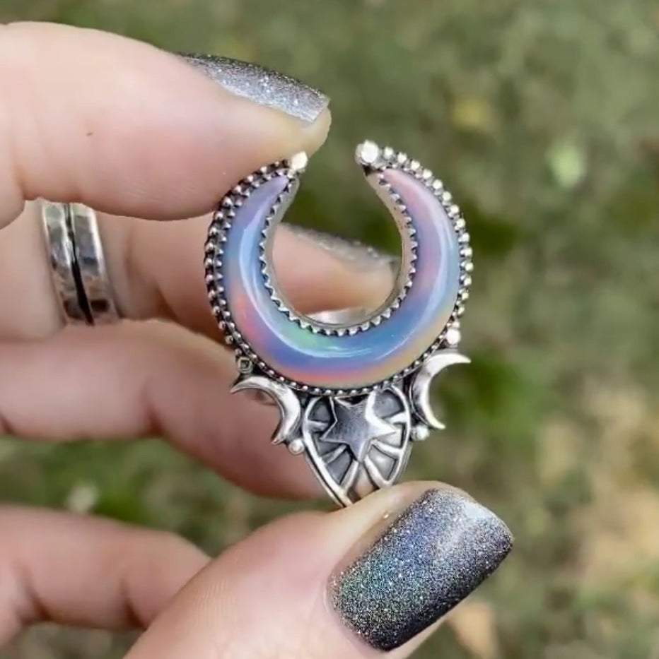 Epoxy Alloy Large Moon And Stars Crescent Moon Ring