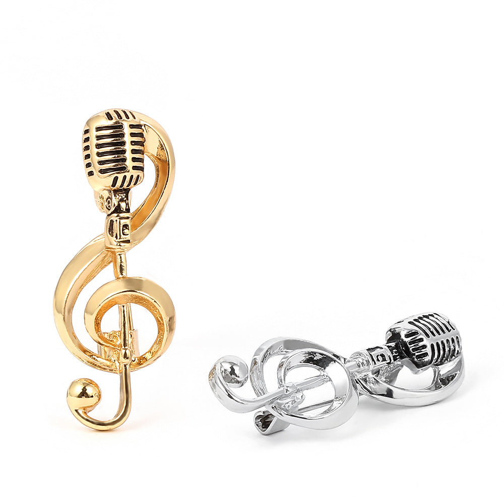 Retro Treble Cleft Microphone Metal Pin