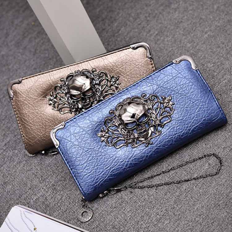 Retro Punk Rock Style Skull Embellished Wallet Multiple Color Options