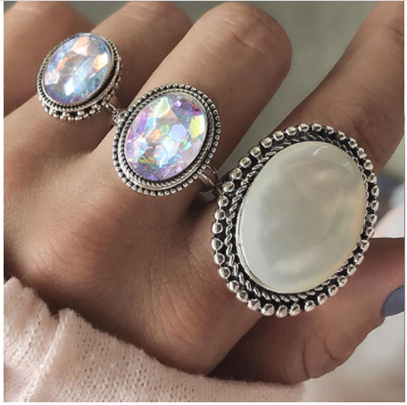 Boho Rhinestone Ring Set