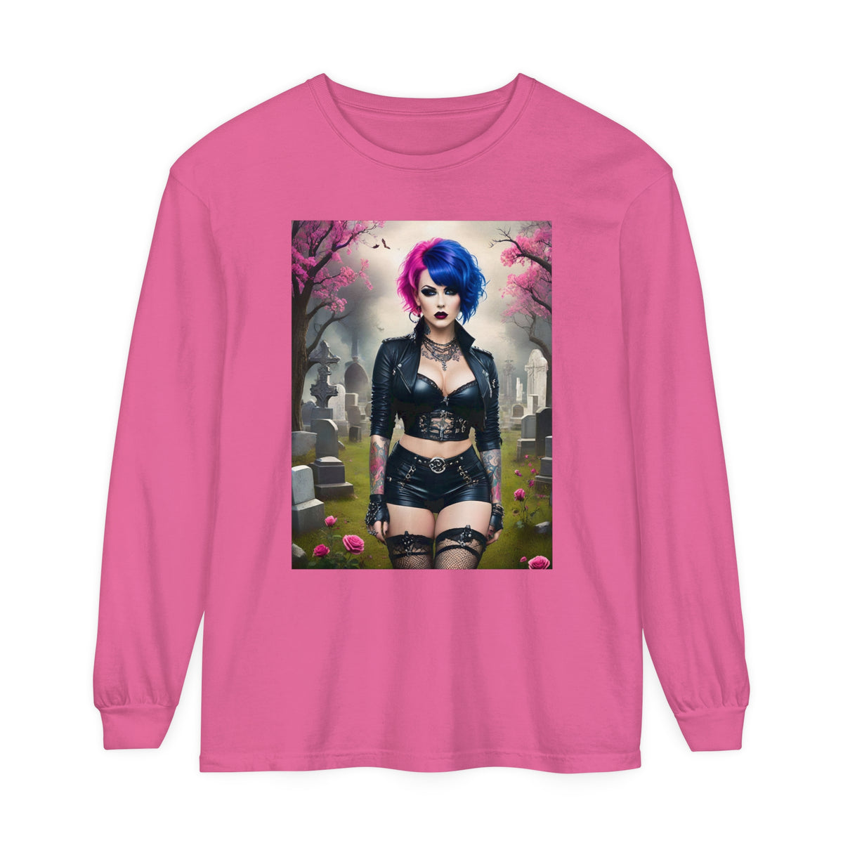 Goth Graveyard Girl Series - Design Thirteen - Unisex Garment-dyed Long Sleeve T-Shirt