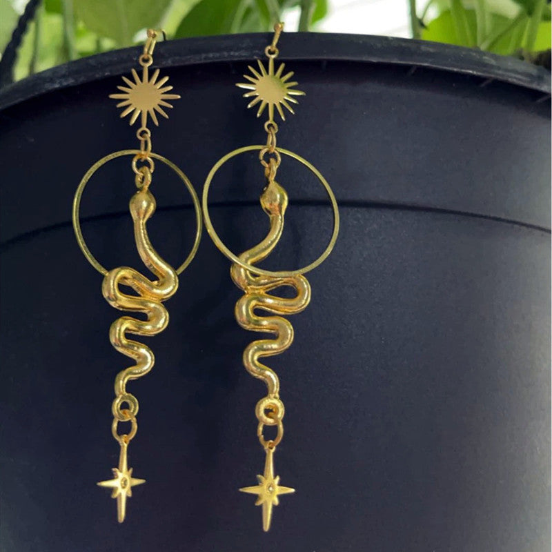 Boho Gothic Circle Gold Snake Earrings