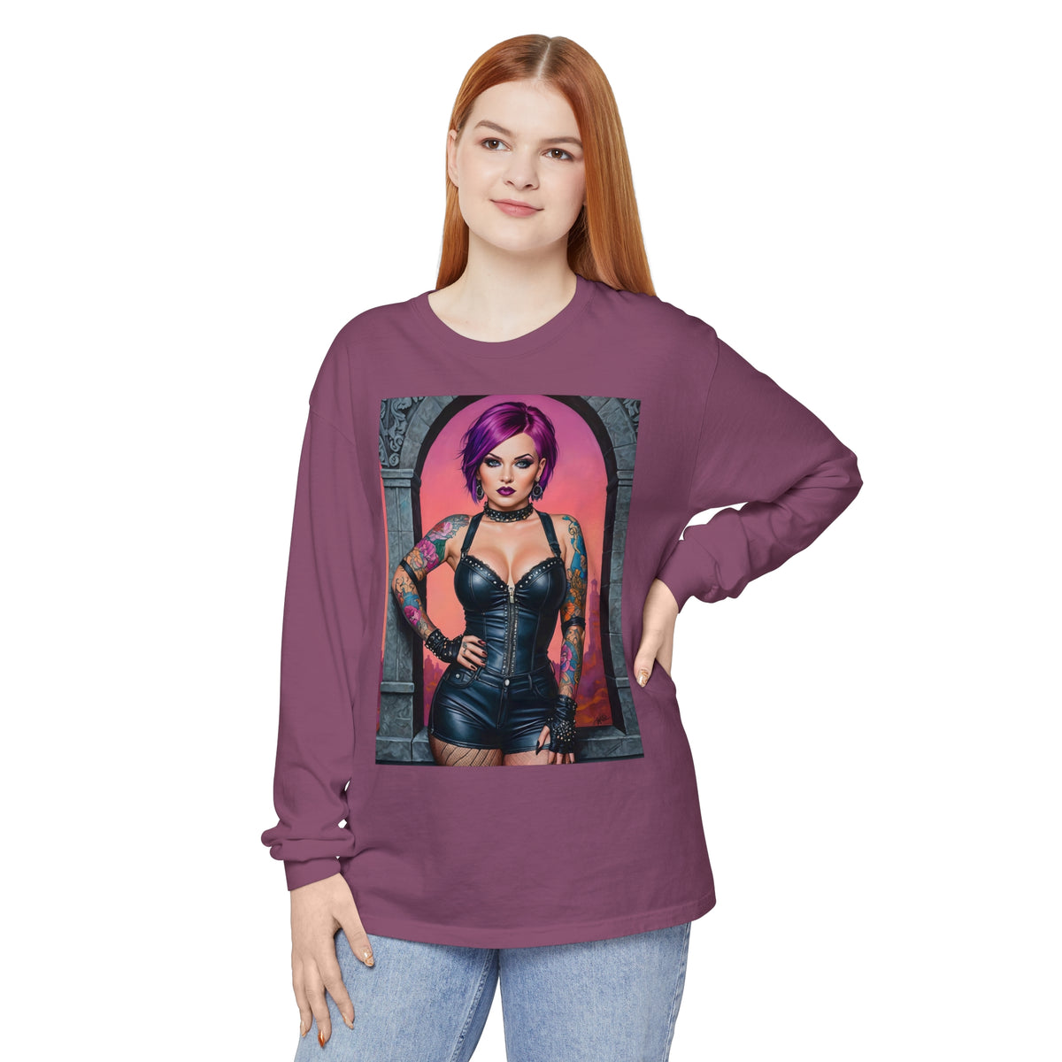 Goth Graveyard Girl Series - Design Seven - Unisex Garment-dyed Long Sleeve T-Shirt