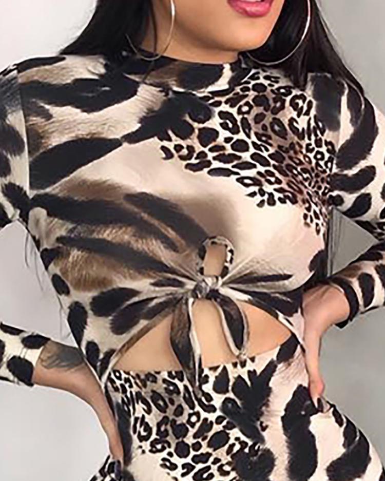 Leopard Print Navel Cut Out Slim Fit Sexy Nightclub Dress