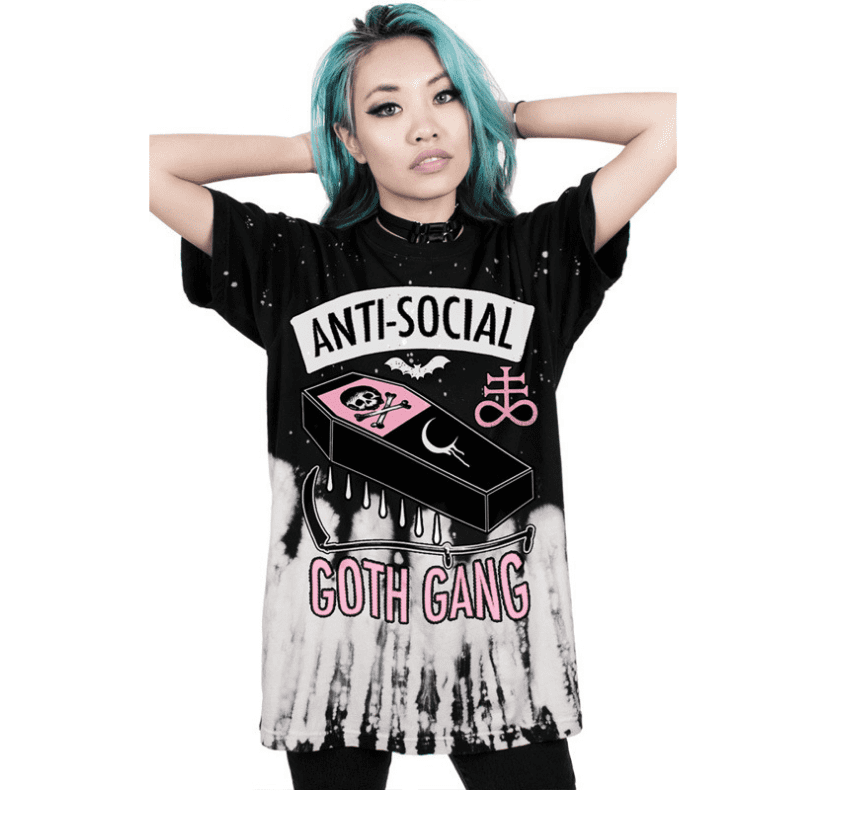 Goth Gang Anti Social Dip Dye Graphic Print Tee