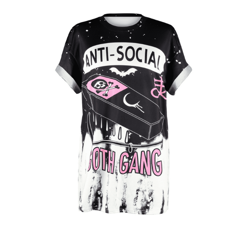 Goth Gang Anti Social Dip Dye Graphic Print Tee