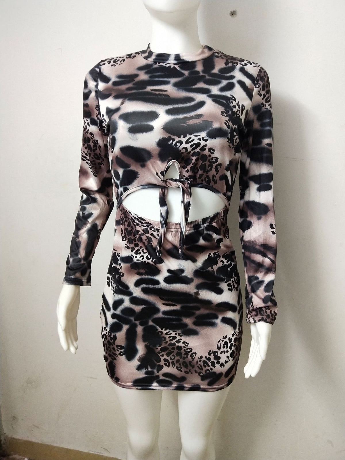 Leopard Print Navel Cut Out Slim Fit Sexy Nightclub Dress