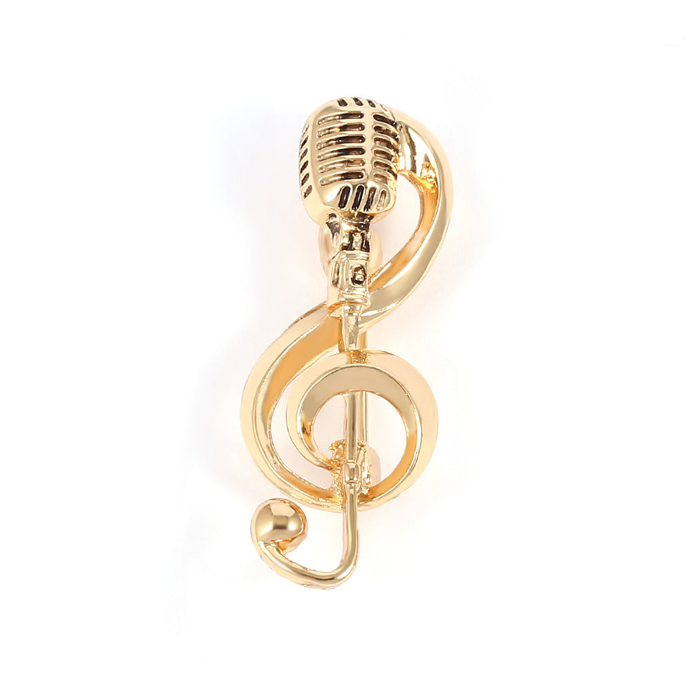 Retro Treble Cleft Microphone Metal Pin