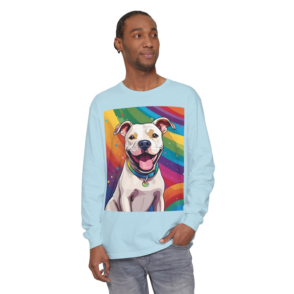 Prideful Pittie 3 Unisex Garment-dyed Long Sleeve T-Shirt