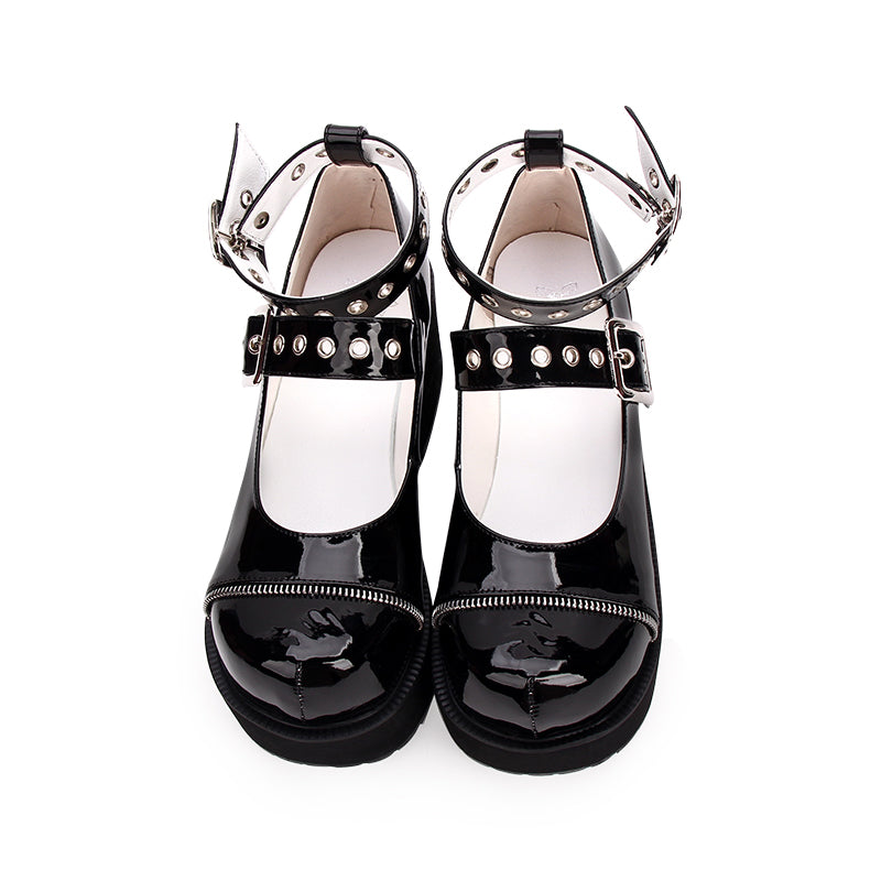 New Spring Lolita Goth Ankle Strap Buckle Patent Leather Mary Jane Style Chunky Platform Shoes