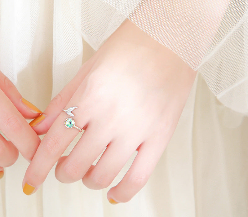 Fishtail Ring Aurora Moonstone Index Finger Ring