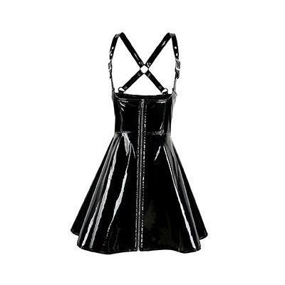 Sexy Nightclub PVC Suspender Front Style Criss Cross Back Mini Dress