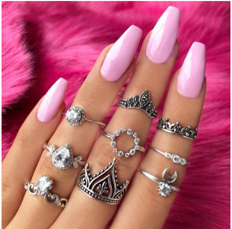 Boho Rhinestone Ring Set