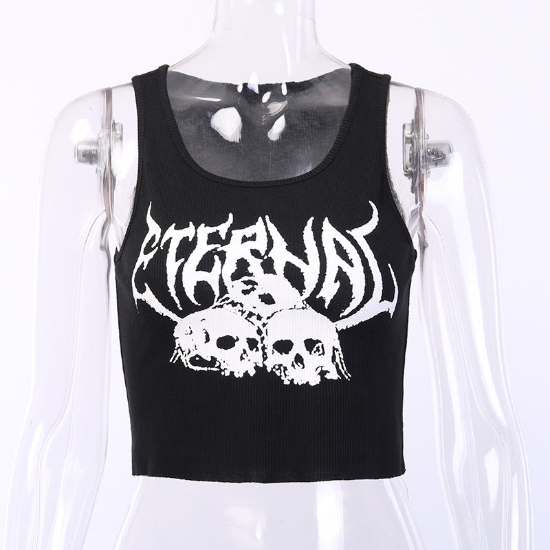 Punk Nightclub Navel Short Vest Gothic Vest ETERNRL Print Sexy Street Women