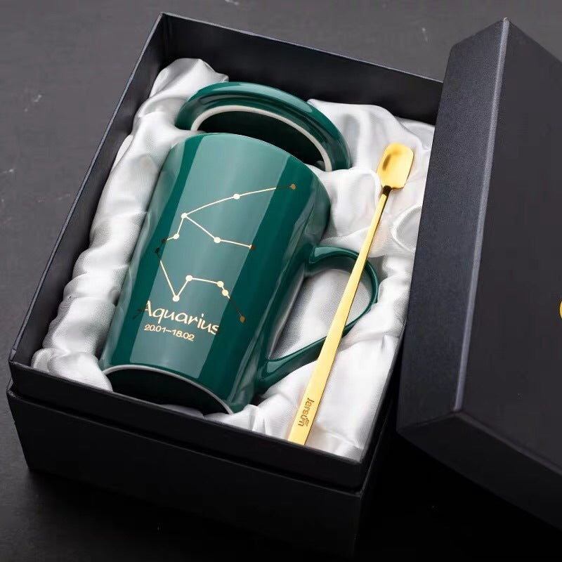 Dark green constellation ceramic mug gift set