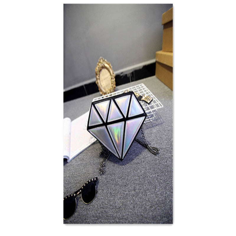 Shiny Laser Holographic Bright Color Diamond Shapes Shoulder Messenger Bag with Chain Strap