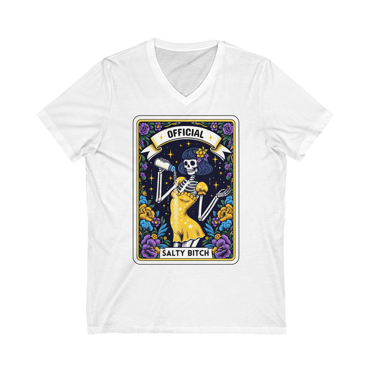 Official Salty B*tch Funny Skeleton Tarot Card Unisex Jersey Short Sleeve V-Neck Tee