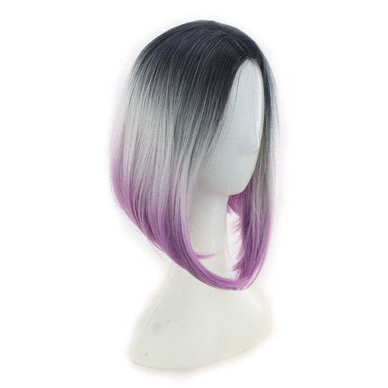 Three-color gradient mid-centre bob haircut cosplay wig