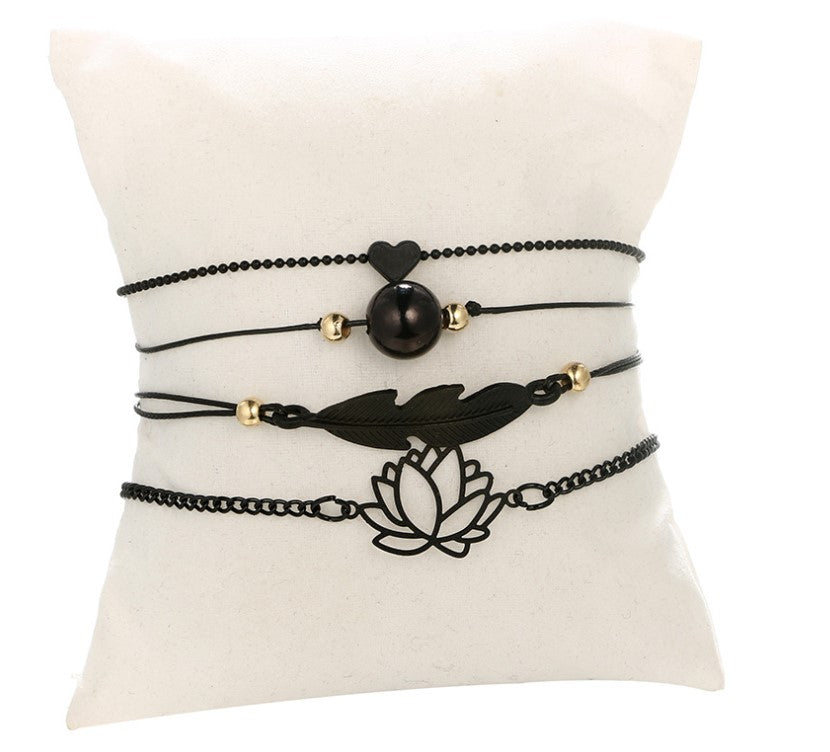 New Jewelry Black Love Heart Openwork Lotus Ball Leaf Bracelet Bracelet Four-piece Set