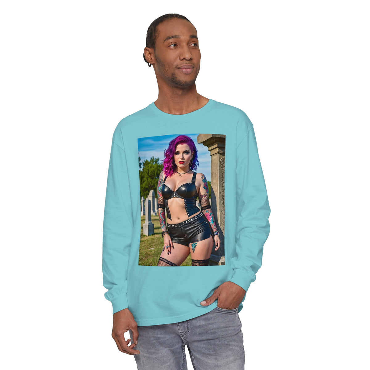 Goth Graveyard Girls Series - Design One - Unisex Garment-dyed Long Sleeve T-Shirt