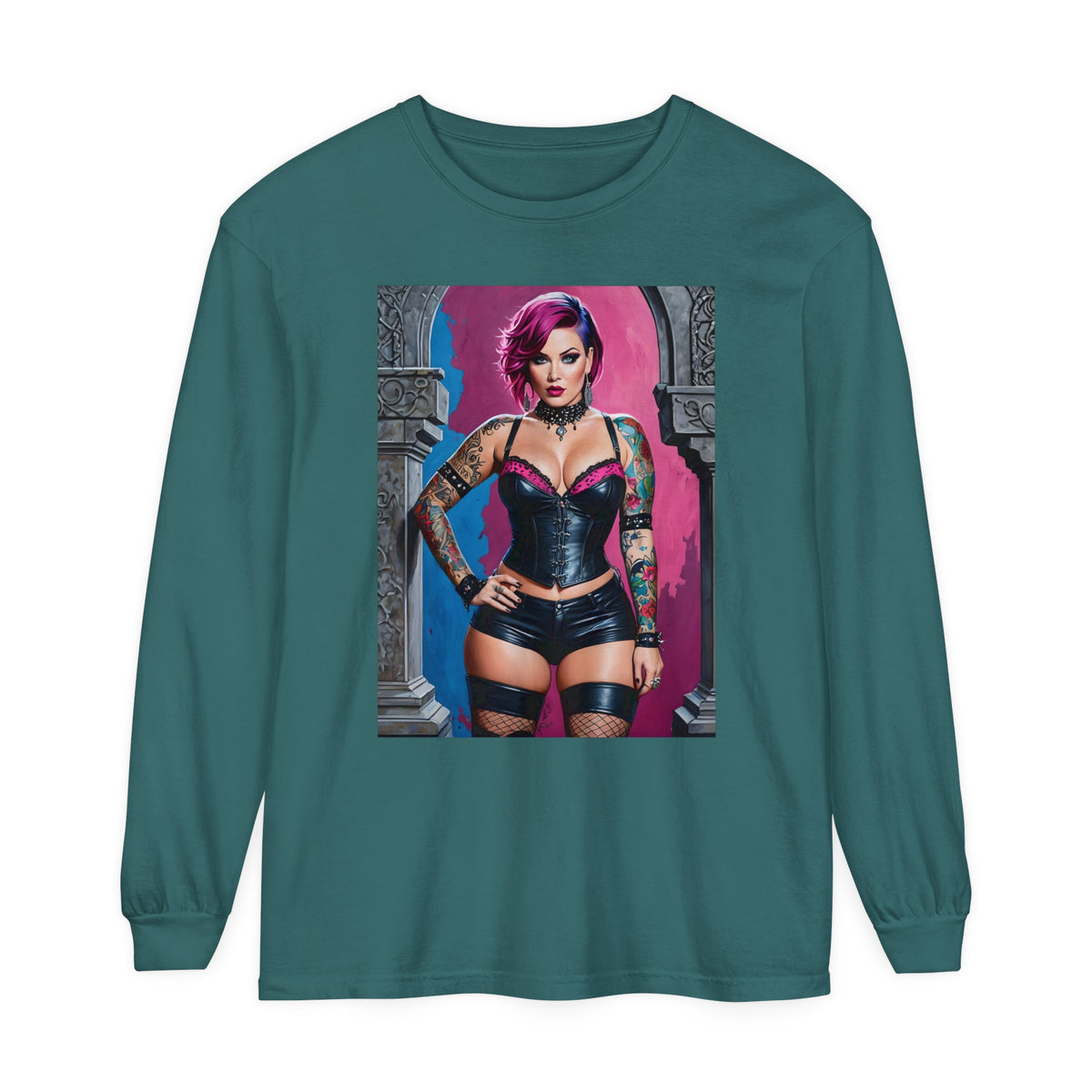 Goth Graveyard Girl Series - Design Five - Unisex Garment-dyed Long Sleeve T-Shirt