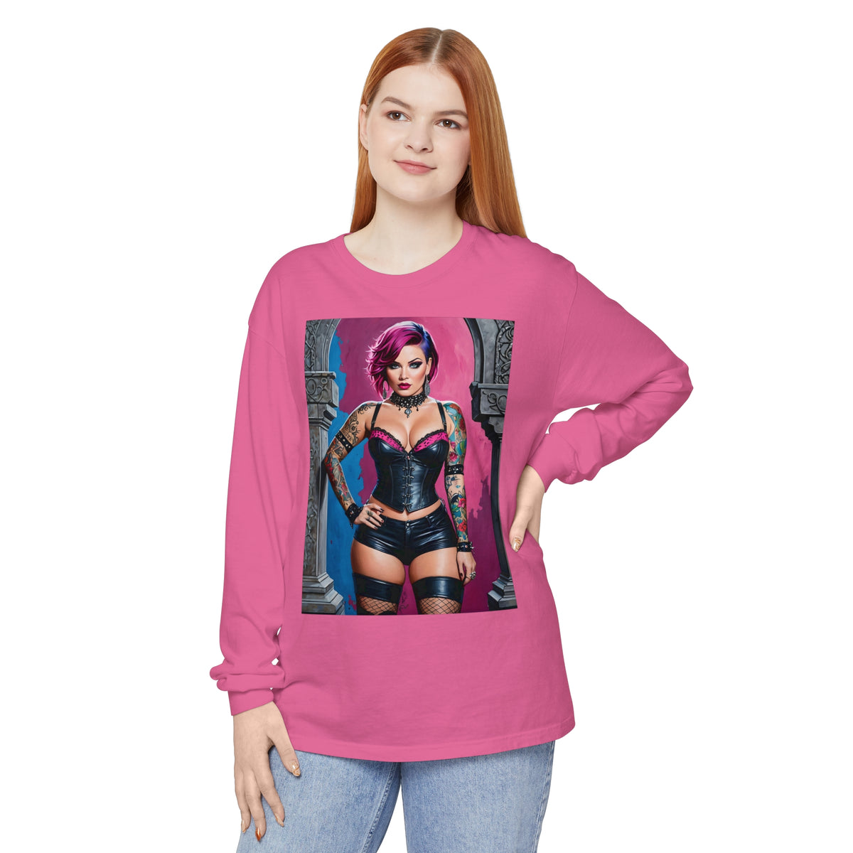 Goth Graveyard Girl Series - Design Five - Unisex Garment-dyed Long Sleeve T-Shirt