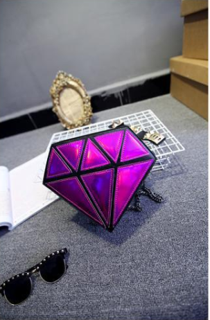 Shiny Laser Holographic Bright Color Diamond Shapes Shoulder Messenger Bag with Chain Strap